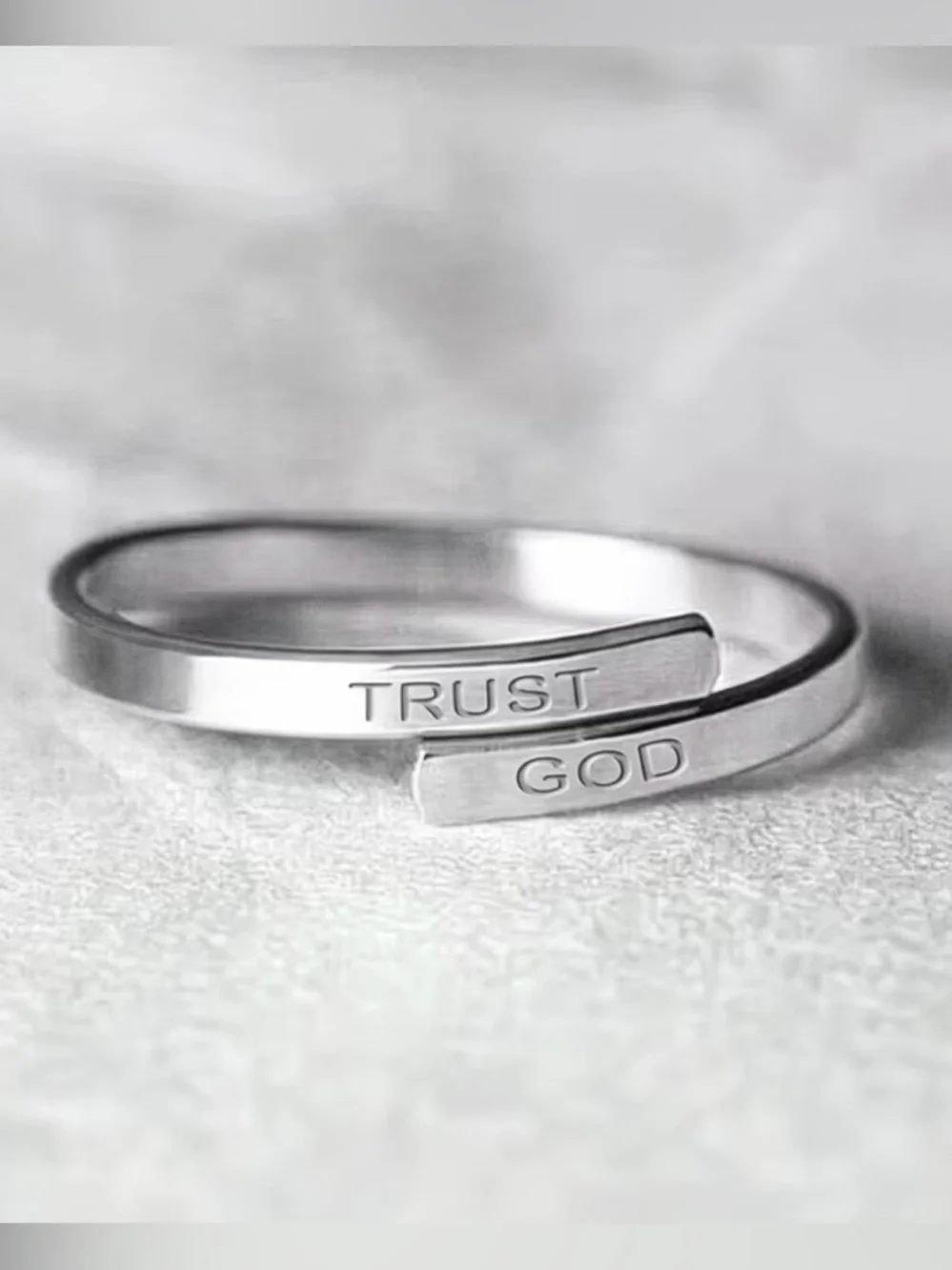 BNIB - TRUST GOD Engraved Silver Inspirational Ring - Flexible Sizing